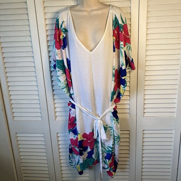 NWOT Swim by Cacique White Multicolored Floral Belted Soft Rayon Coverup 30/32 - Picture 2 of 8